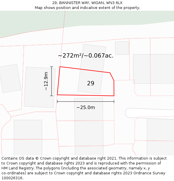 29, BANNISTER WAY, WIGAN, WN3 6LX: Plot and title map