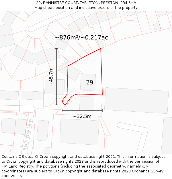 29, BANNISTRE COURT, TARLETON, PRESTON, PR4 6HA: Plot and title map