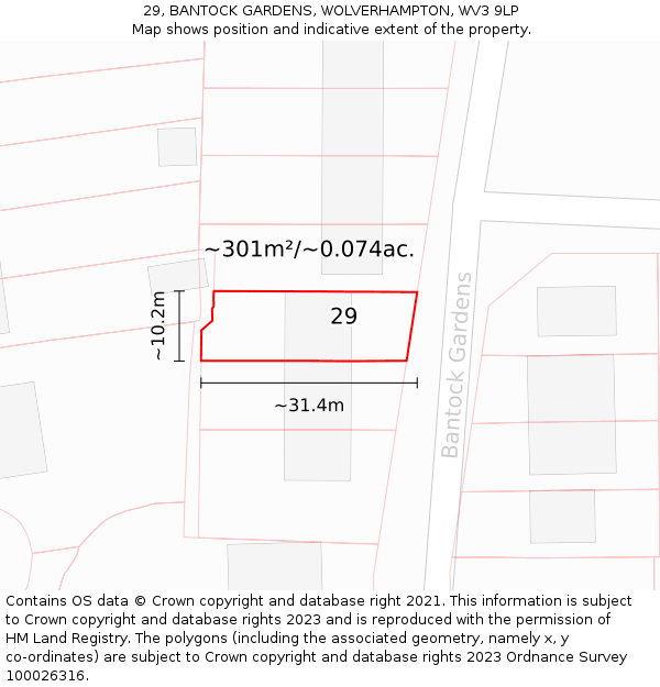 29, BANTOCK GARDENS, WOLVERHAMPTON, WV3 9LP: Plot and title map