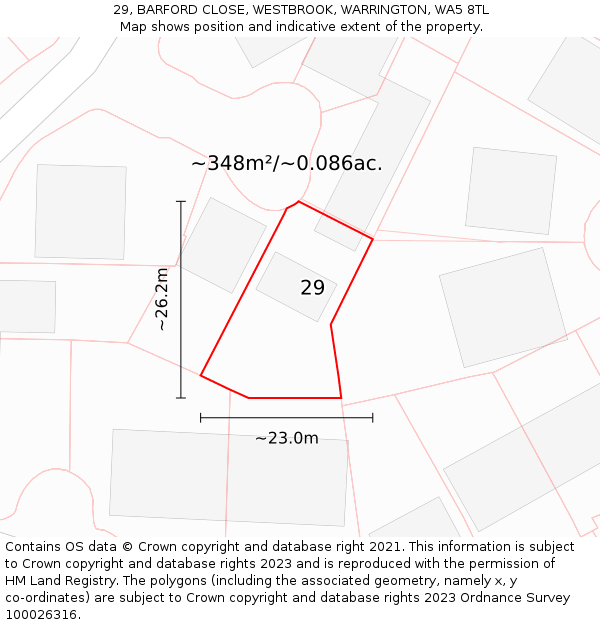 29, BARFORD CLOSE, WESTBROOK, WARRINGTON, WA5 8TL: Plot and title map