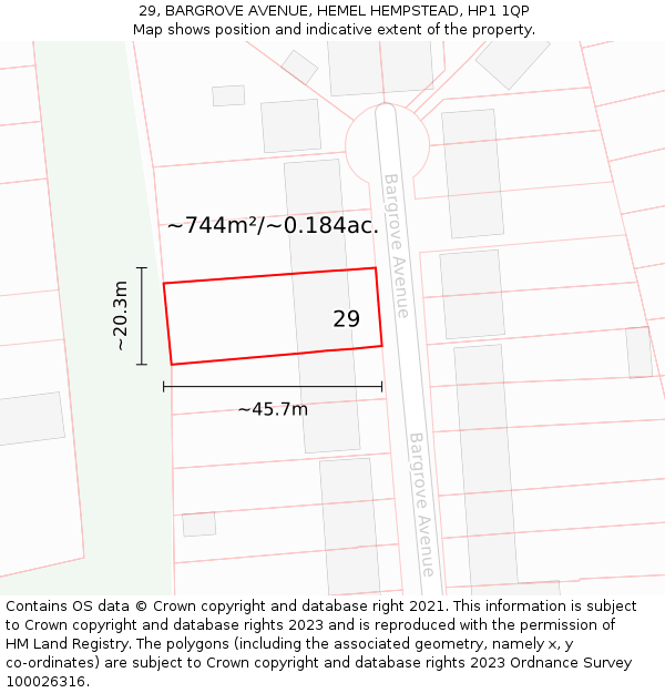 29, BARGROVE AVENUE, HEMEL HEMPSTEAD, HP1 1QP: Plot and title map