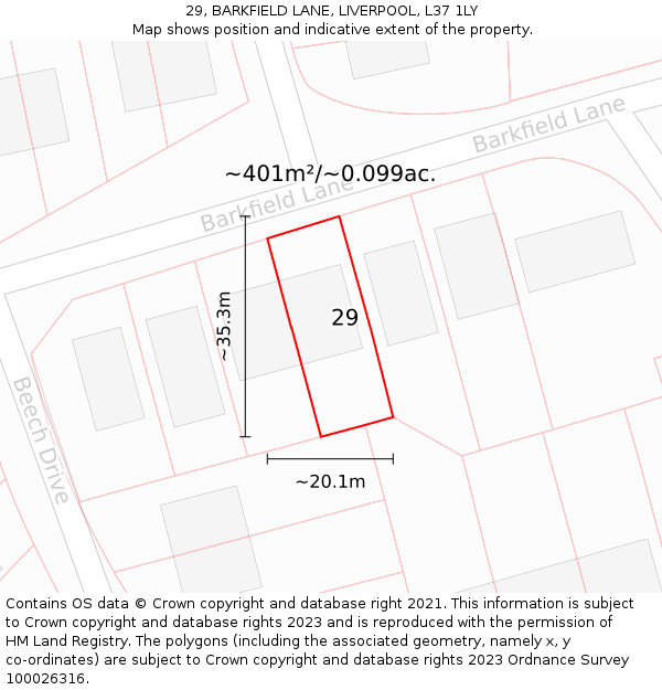 29, BARKFIELD LANE, LIVERPOOL, L37 1LY: Plot and title map