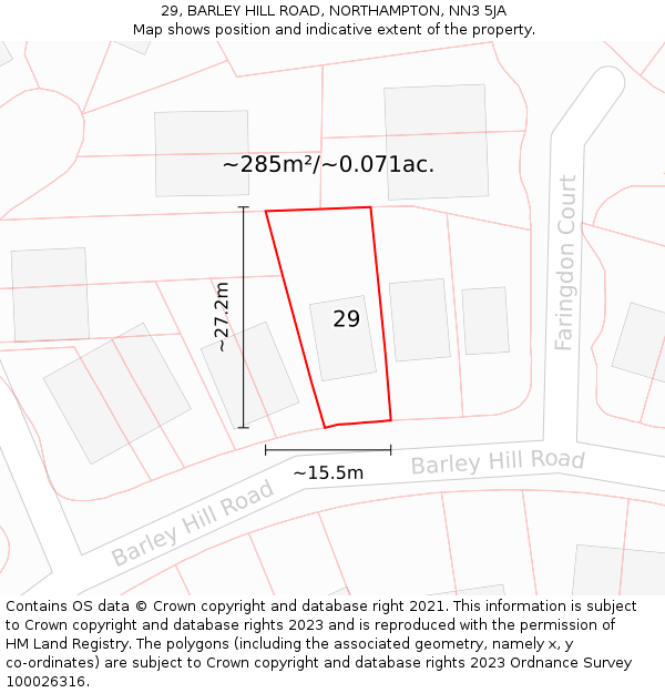 29, BARLEY HILL ROAD, NORTHAMPTON, NN3 5JA: Plot and title map