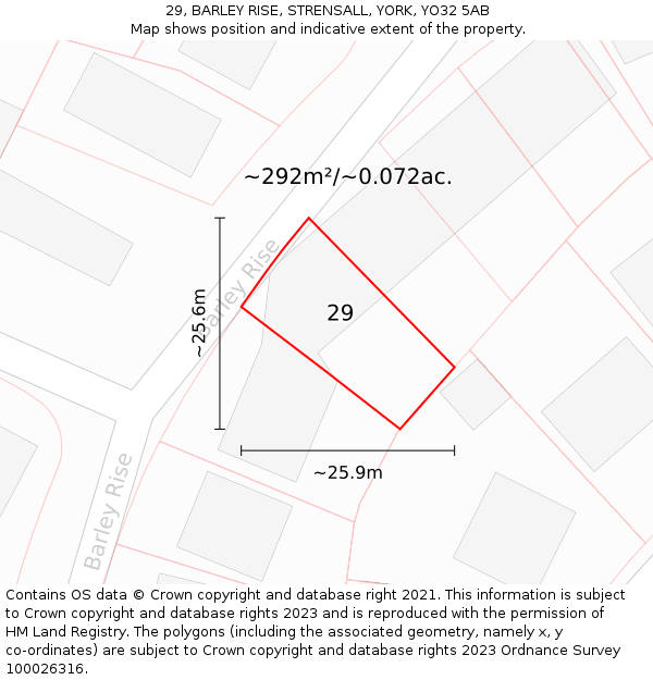 29, BARLEY RISE, STRENSALL, YORK, YO32 5AB: Plot and title map