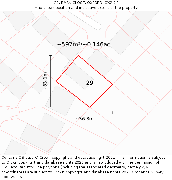 29, BARN CLOSE, OXFORD, OX2 9JP: Plot and title map