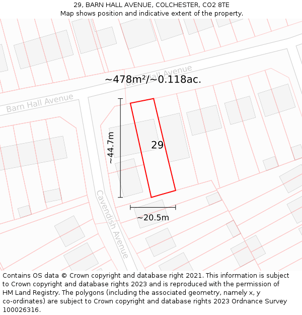 29, BARN HALL AVENUE, COLCHESTER, CO2 8TE: Plot and title map