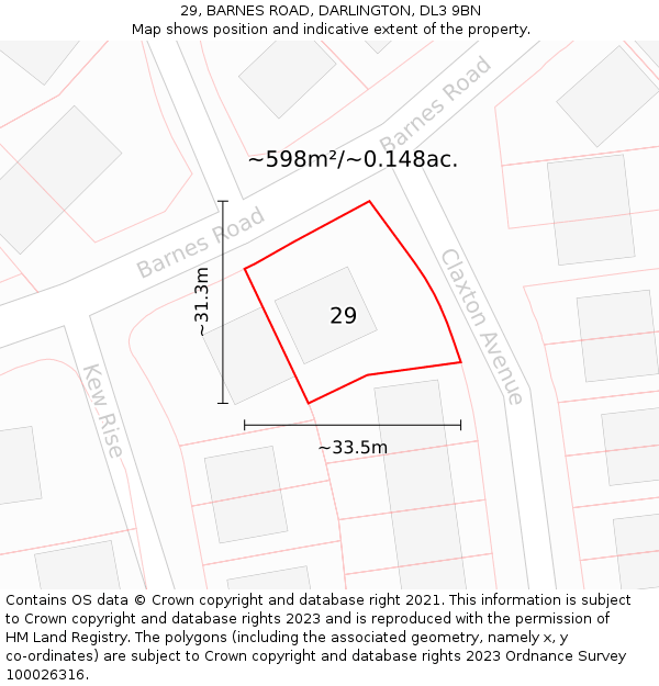 29, BARNES ROAD, DARLINGTON, DL3 9BN: Plot and title map