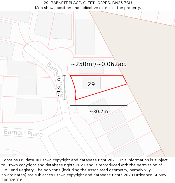 29, BARNETT PLACE, CLEETHORPES, DN35 7SU: Plot and title map