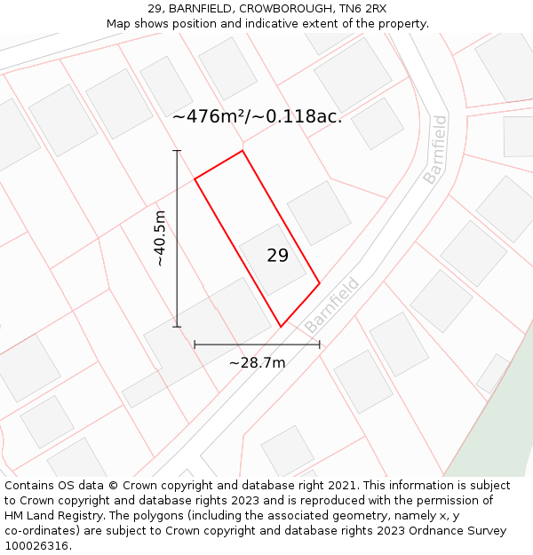 29, BARNFIELD, CROWBOROUGH, TN6 2RX: Plot and title map