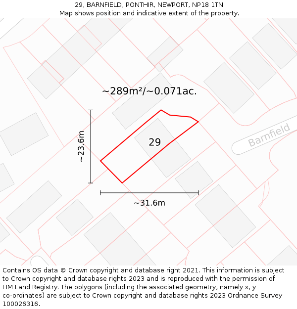 29, BARNFIELD, PONTHIR, NEWPORT, NP18 1TN: Plot and title map