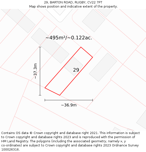 29, BARTON ROAD, RUGBY, CV22 7PT: Plot and title map