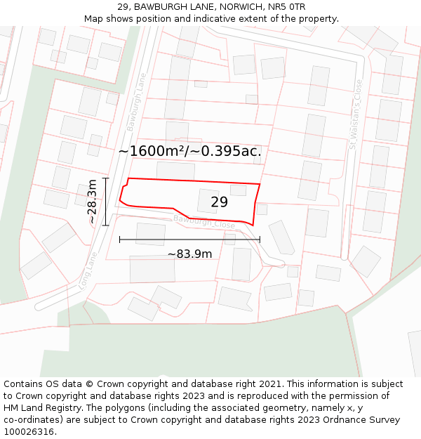 29, BAWBURGH LANE, NORWICH, NR5 0TR: Plot and title map