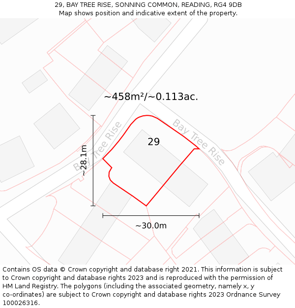 29, BAY TREE RISE, SONNING COMMON, READING, RG4 9DB: Plot and title map