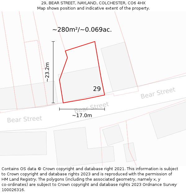 29, BEAR STREET, NAYLAND, COLCHESTER, CO6 4HX: Plot and title map