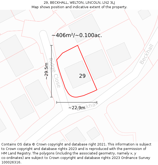 29, BECKHALL, WELTON, LINCOLN, LN2 3LJ: Plot and title map