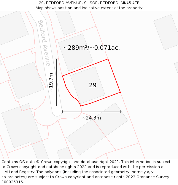 29, BEDFORD AVENUE, SILSOE, BEDFORD, MK45 4ER: Plot and title map