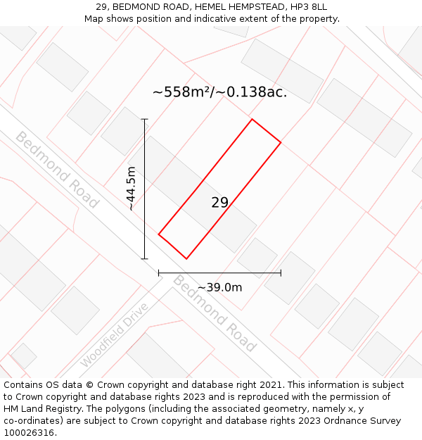 29, BEDMOND ROAD, HEMEL HEMPSTEAD, HP3 8LL: Plot and title map