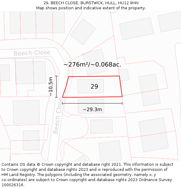 29, BEECH CLOSE, BURSTWICK, HULL, HU12 9HN: Plot and title map