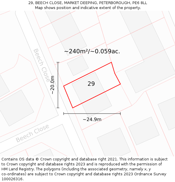 29, BEECH CLOSE, MARKET DEEPING, PETERBOROUGH, PE6 8LL: Plot and title map