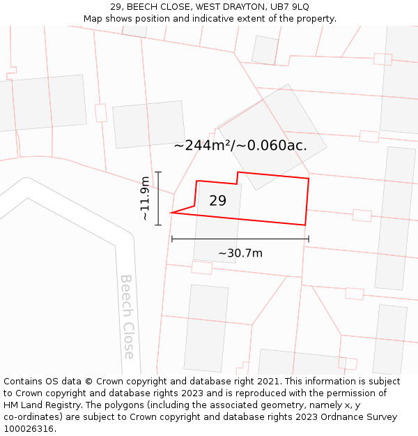 29, BEECH CLOSE, WEST DRAYTON, UB7 9LQ: Plot and title map