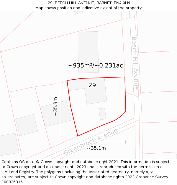 29, BEECH HILL AVENUE, BARNET, EN4 0LN: Plot and title map