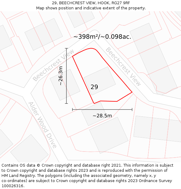 29, BEECHCREST VIEW, HOOK, RG27 9RF: Plot and title map