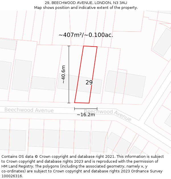 29, BEECHWOOD AVENUE, LONDON, N3 3AU: Plot and title map