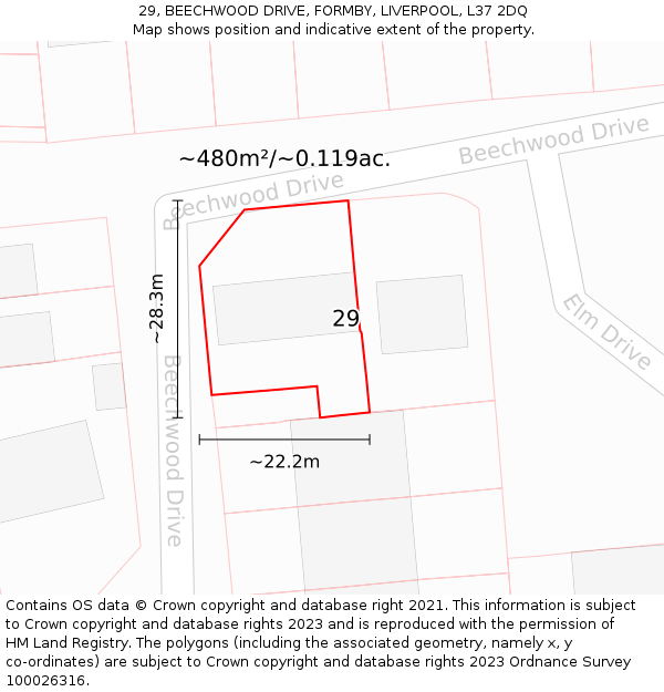 29, BEECHWOOD DRIVE, FORMBY, LIVERPOOL, L37 2DQ: Plot and title map