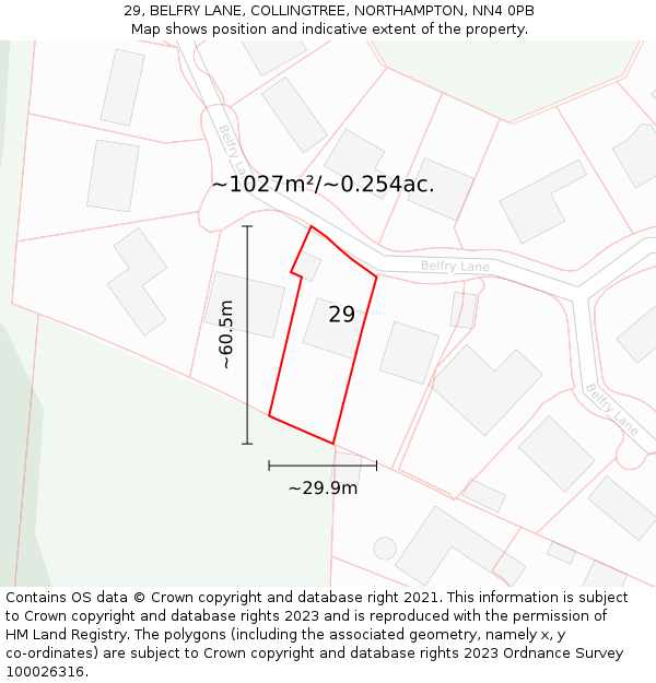 29, BELFRY LANE, COLLINGTREE, NORTHAMPTON, NN4 0PB: Plot and title map