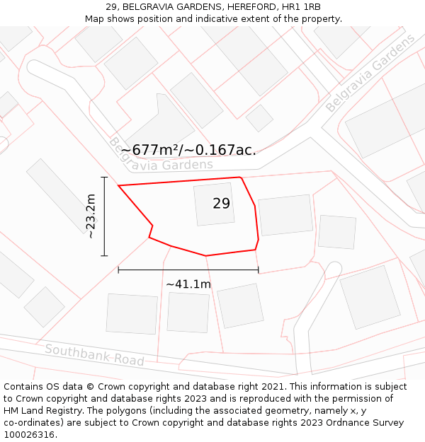 29, BELGRAVIA GARDENS, HEREFORD, HR1 1RB: Plot and title map