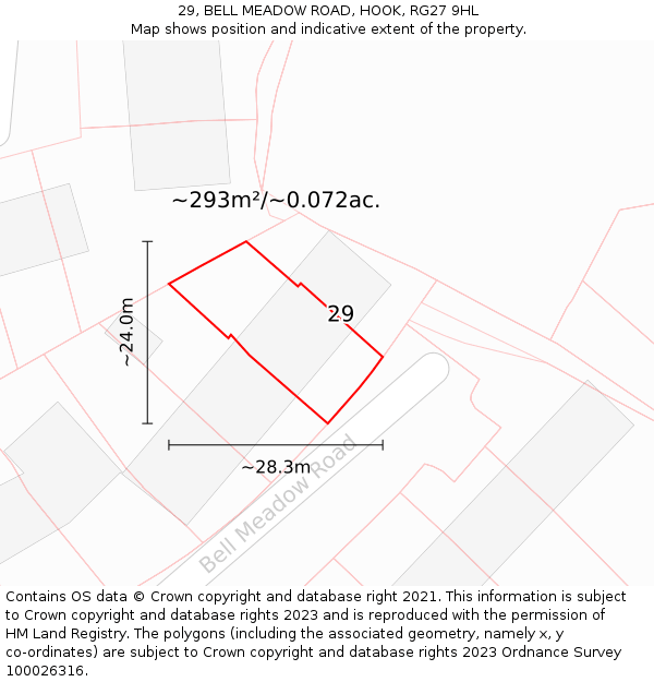 29, BELL MEADOW ROAD, HOOK, RG27 9HL: Plot and title map