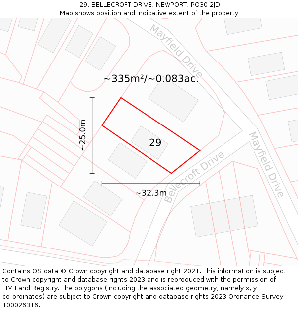 29, BELLECROFT DRIVE, NEWPORT, PO30 2JD: Plot and title map