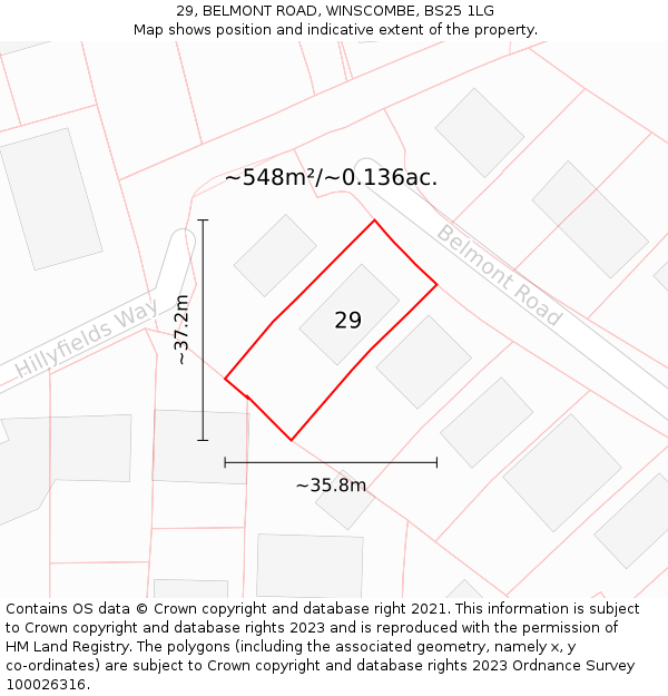 29, BELMONT ROAD, WINSCOMBE, BS25 1LG: Plot and title map