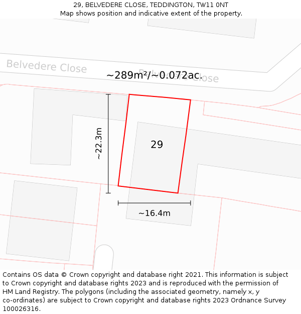 29, BELVEDERE CLOSE, TEDDINGTON, TW11 0NT: Plot and title map