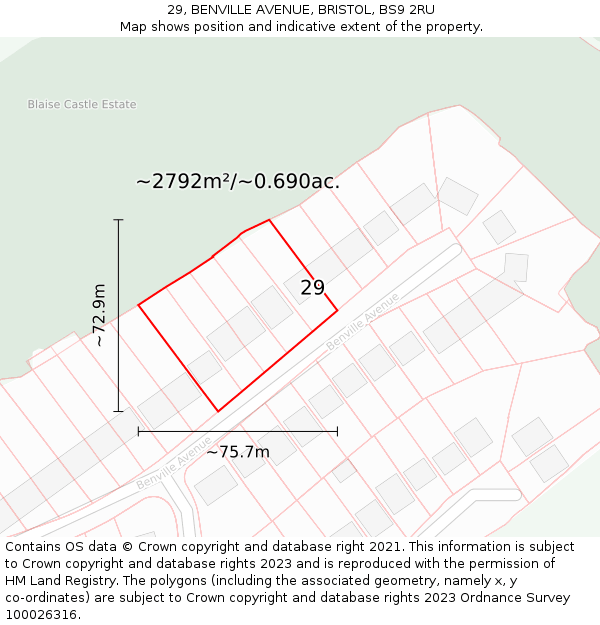 29, BENVILLE AVENUE, BRISTOL, BS9 2RU: Plot and title map