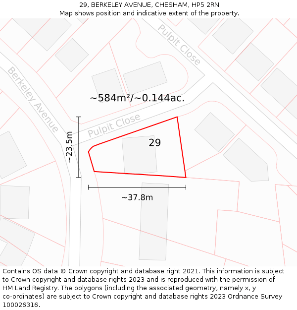 29, BERKELEY AVENUE, CHESHAM, HP5 2RN: Plot and title map