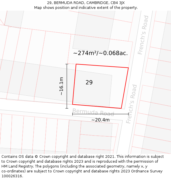 29, BERMUDA ROAD, CAMBRIDGE, CB4 3JX: Plot and title map