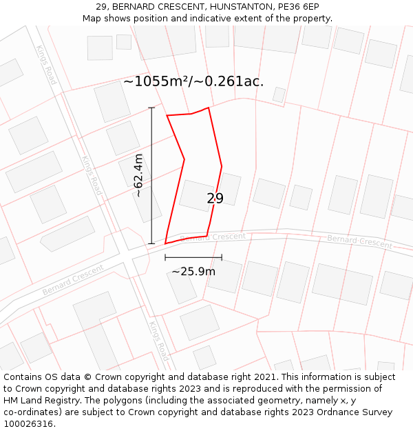 29, BERNARD CRESCENT, HUNSTANTON, PE36 6EP: Plot and title map