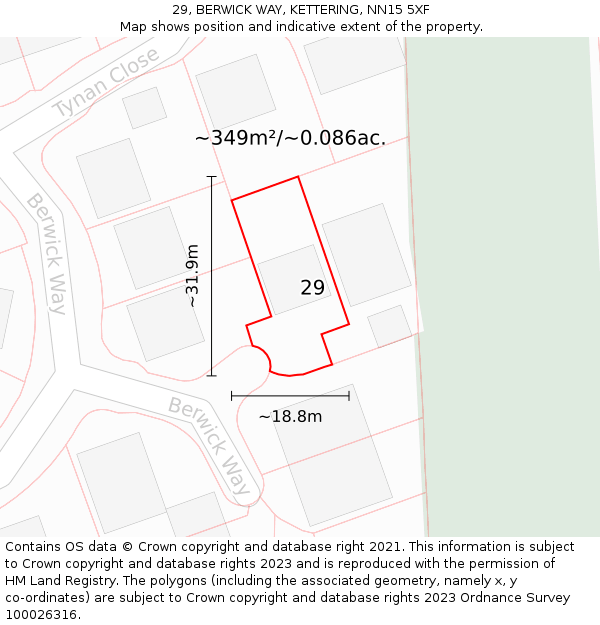 29, BERWICK WAY, KETTERING, NN15 5XF: Plot and title map