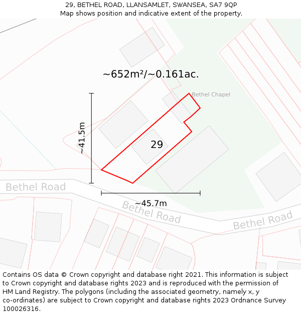 29, BETHEL ROAD, LLANSAMLET, SWANSEA, SA7 9QP: Plot and title map