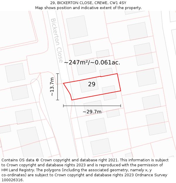 29, BICKERTON CLOSE, CREWE, CW1 4SY: Plot and title map