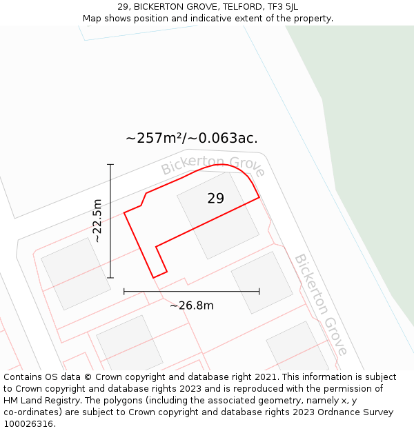 29, BICKERTON GROVE, TELFORD, TF3 5JL: Plot and title map