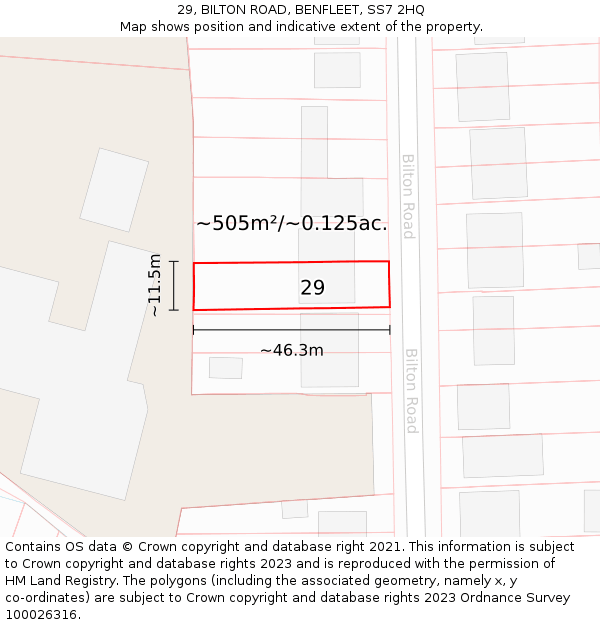 29, BILTON ROAD, BENFLEET, SS7 2HQ: Plot and title map