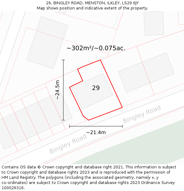 29, BINGLEY ROAD, MENSTON, ILKLEY, LS29 6JY: Plot and title map