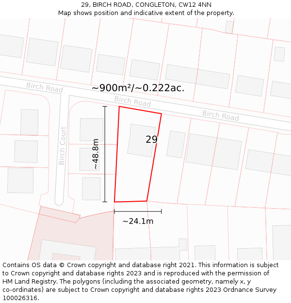 29, BIRCH ROAD, CONGLETON, CW12 4NN: Plot and title map