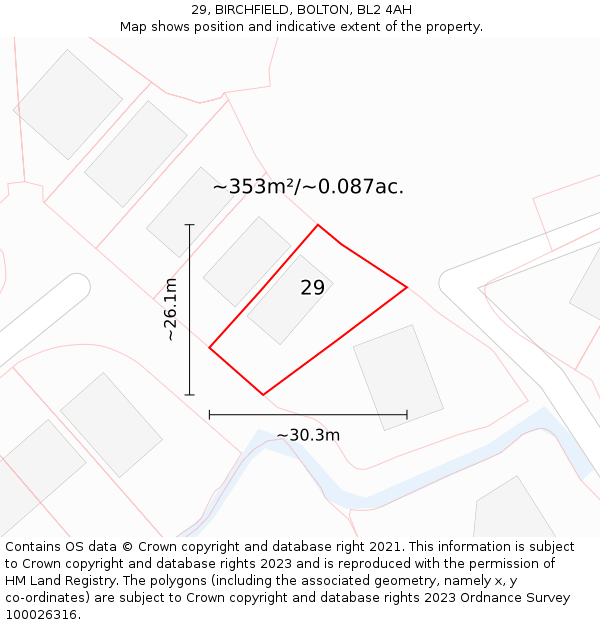 29, BIRCHFIELD, BOLTON, BL2 4AH: Plot and title map