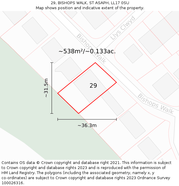 29, BISHOPS WALK, ST ASAPH, LL17 0SU: Plot and title map