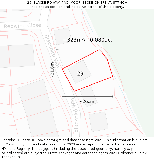 29, BLACKBIRD WAY, PACKMOOR, STOKE-ON-TRENT, ST7 4GA: Plot and title map