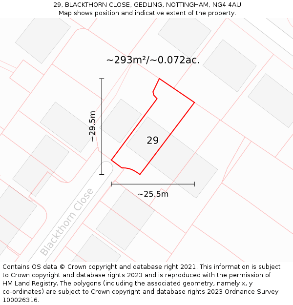 29, BLACKTHORN CLOSE, GEDLING, NOTTINGHAM, NG4 4AU: Plot and title map