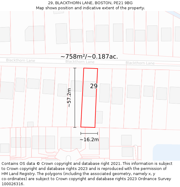 29, BLACKTHORN LANE, BOSTON, PE21 9BG: Plot and title map